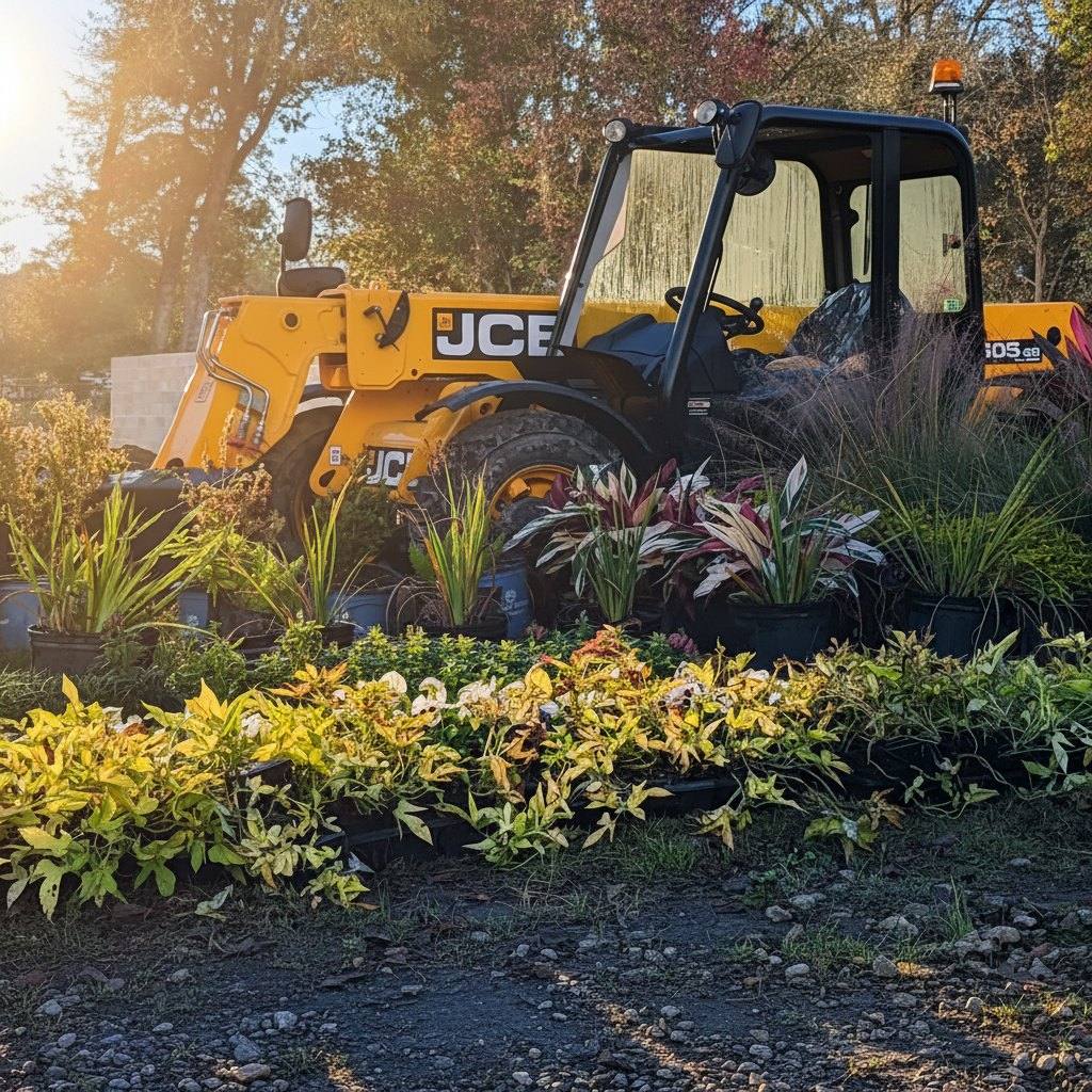 The JCB telehandler working among plants at the nursery