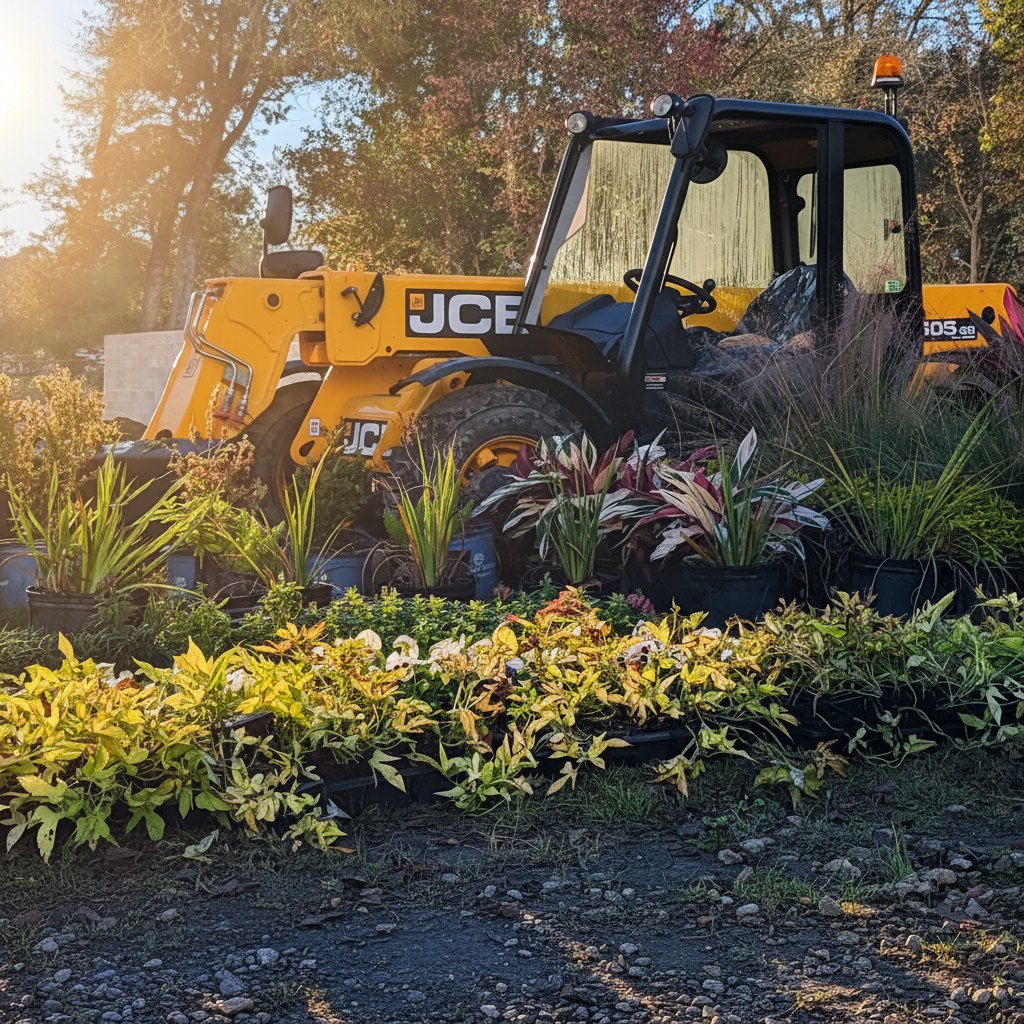 The JCB telehandler working among plants at the nursery