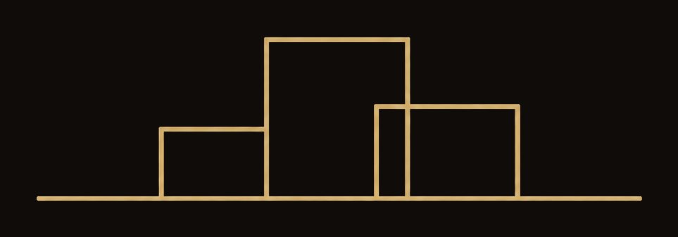 Three line-drawn masses of different heights standing on a level ground line — the mark for Compose.