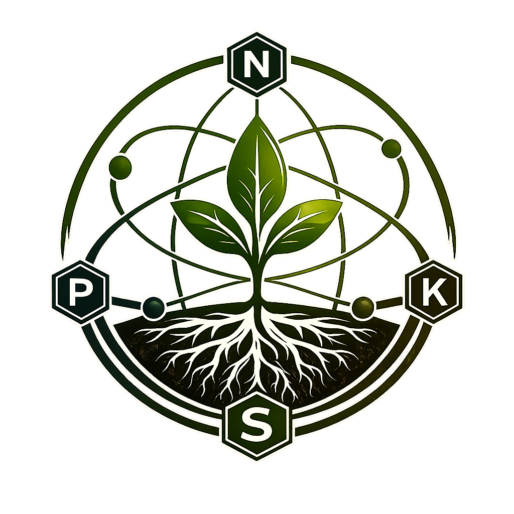 Root Juice™ emblem — a seedling and its roots orbited by N, P, K and S for Scapes
