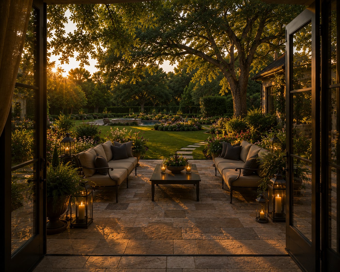 The back patio — where the house opens to the yard
