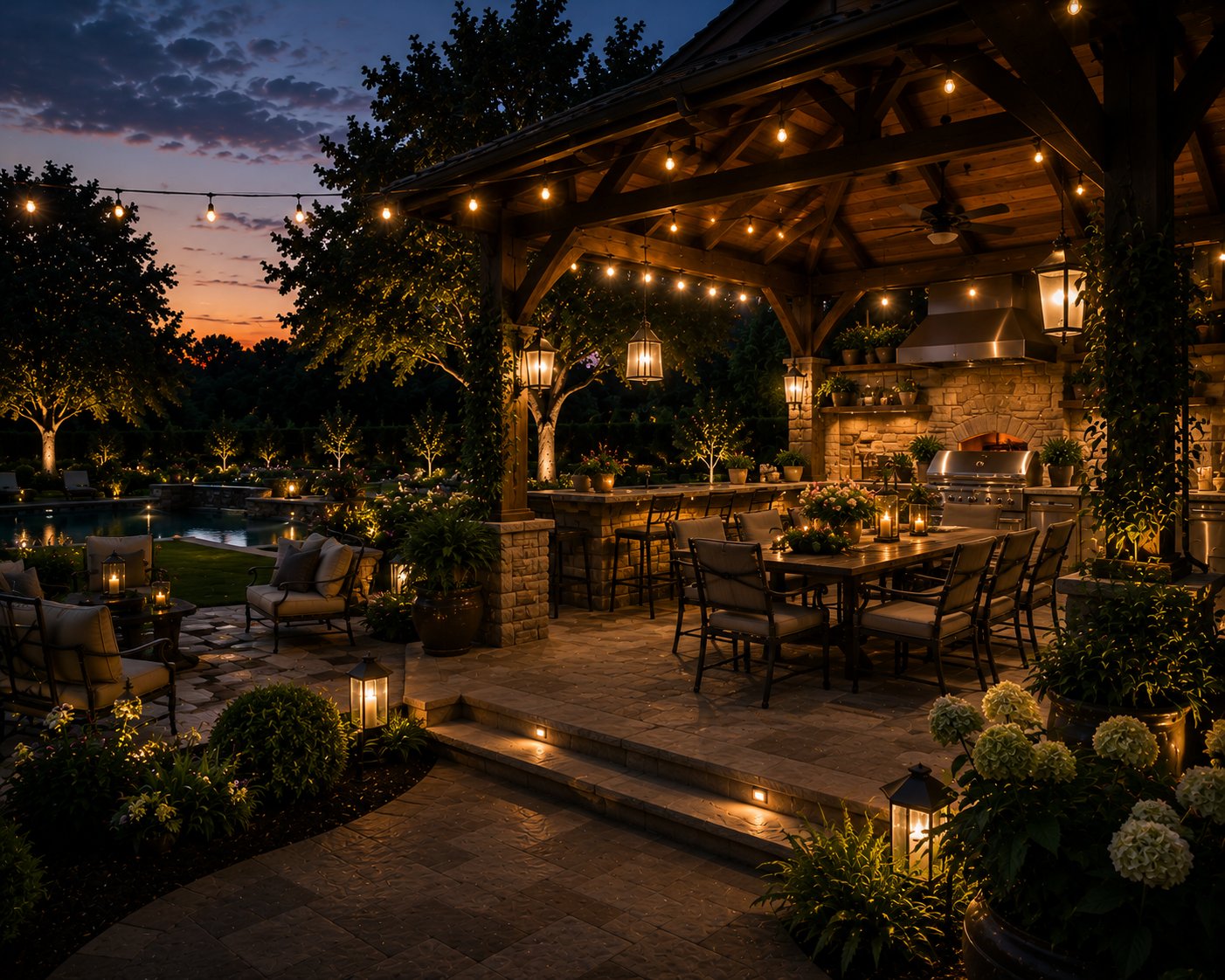 Outdoor entertaining — gazebo, outdoor kitchen, pergola